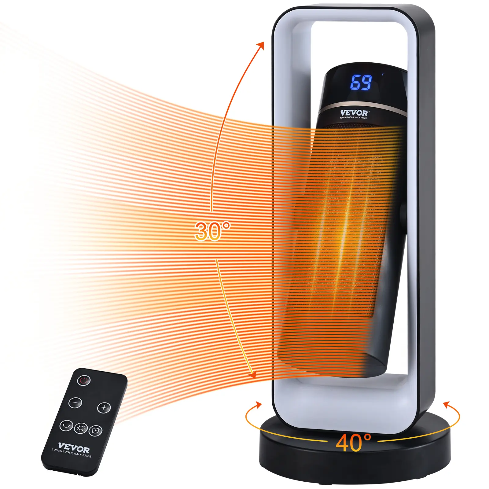 【Summerfinds】VEVOR Electric Space Heater with Thermostat Remote Control, 1000W/1500W 2-Level Adjustable Quiet Ceramic Heater Fan, 20 in Tip-Over Shutdown Overheat Protection Small Heaters for Office Room Desk Indo