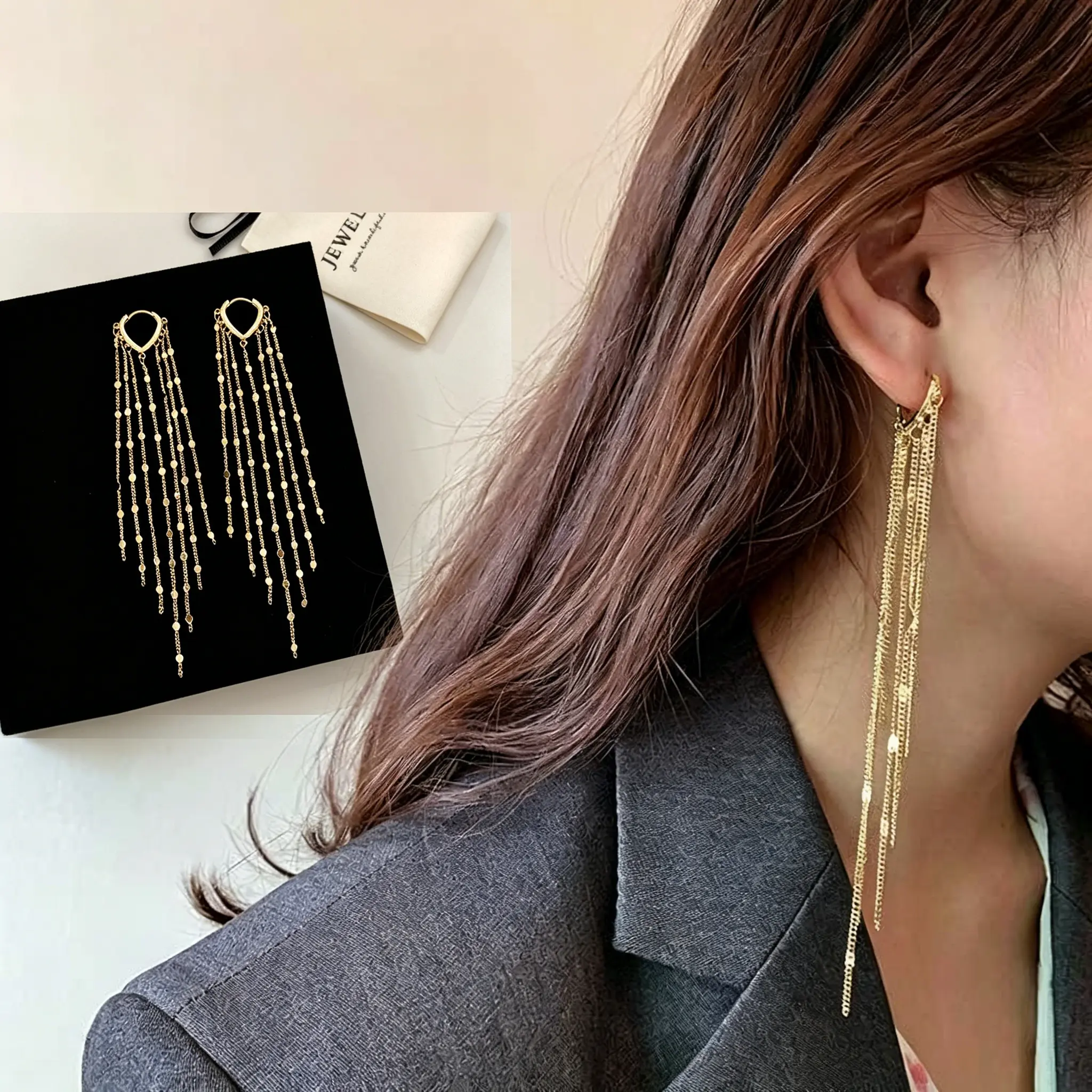 Threader Earrings for Women, Elegant Long Tassel Dangle Chain, Minimalist Jewelry for Parties & Daily Wear, Metal Alloy, Set Of Two