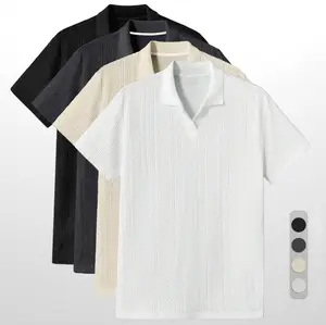 Men's Solid Jacquard Knit Polo Shirt, Regular Fit Casual Short Sleeve Collared Top for Summer, National Day Clothing, Fashion Menswear Men's Clothes for Daily Wear，summer outfits，mensfashion，mens clothing，guys giftsJacquard polo shirt funny men