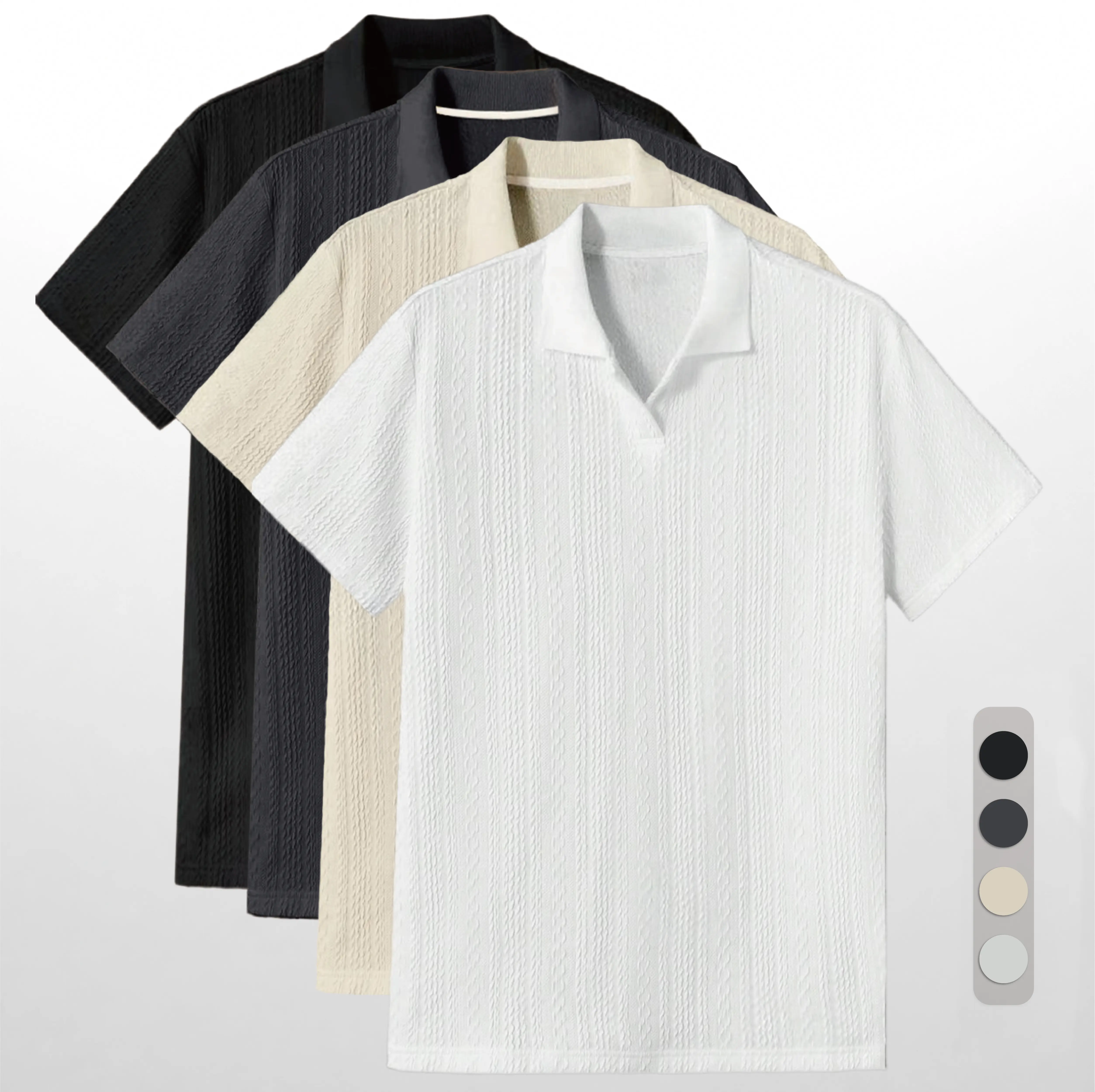 Men's Solid Jacquard Knit Polo Shirt, Regular Fit Casual Short Sleeve Collared Top for Summer, National Day Clothing, Fashion Menswear Men's Clothes for Daily Wear，summer outfits，mensfashion，mens clothing，guys giftsJacquard polo shirt funny men
