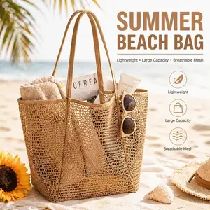 Mesh Beach Bag, Lightweight Beach Bag, Waterproof Woven Straw Beach Bag with Inner Bag, Summer Camping Travel Bag, Mother Plot Gift