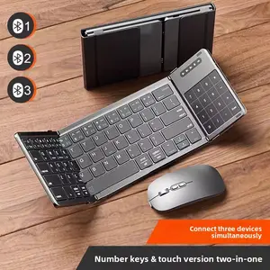 Ultra Slim Tri-Folding Wireless Bluetooth Keyboard, 2-in-1 Touchpad Number Pad Combo, Support 3 Devices Simultaneous Connection Portable Foldable Keyboard for Desktop Laptop PC