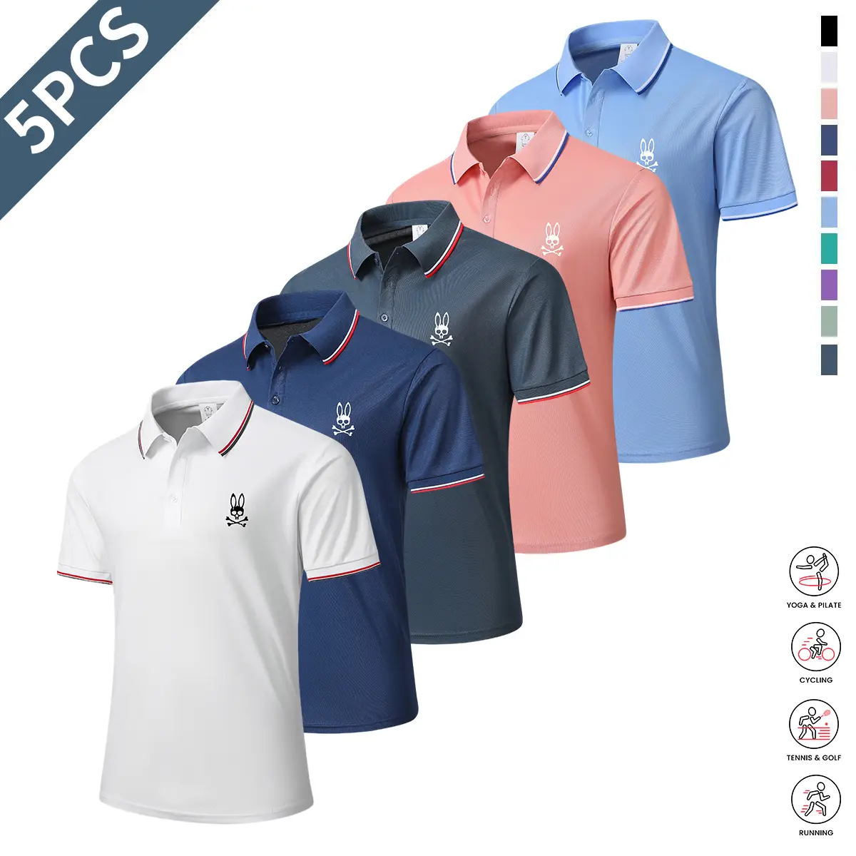 Men’s 5-pack: moisture-wicking, breathable T-shirts; polo shirts with a polo collar; men’s fashion ribbed sleeves; summer polos; summer apparel; menswear,summerwins,father'sdaygifts,back to school,back to school shopping