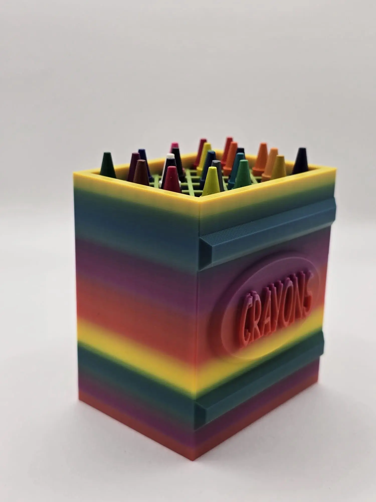 Rainbow Crayon Storage Box with Lid - Kids Art Organizer, Colorful Crayon Holder, Playroom Decor