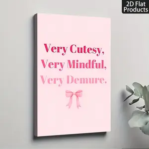 1pc Wrapped Solid Wood Frame Canvas Print - Waterproofed, Durable 2D Flat Wall Art with Pink Text & Bow Design, Contemporary Bohemian Vibe Home Decoration, Multi-Size Option, Easter Gift with Hanging Hardware (Ideal for Bathroom, Classroom)
