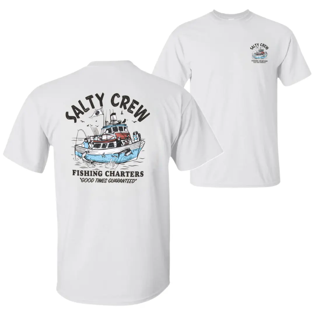 [100% Cotton] Salty Crew Short-Sleeve Fishing T-Shirt - Aesthetic Prints, Personalized Menswear, Offshore Boat Angler Graphic, Coastal Lifestyle Apparel, Fishing Gift for Men
