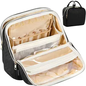 Polyester Cosmetic Pouch, 24.1x21.1x10.9cm Quilted Design with Clear Window, Travel-Friendly Organized Toiletry Bag for Cosmetics