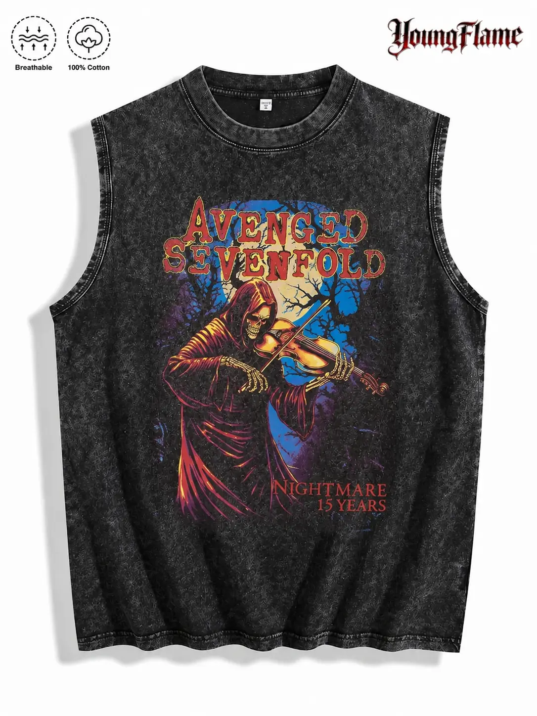 Vintage Acid Wash Heavy Metal Reaper graphic tees A comfortable summer gift Goth streetwear y2k clothing Men Sleeveless Muscle Shirt oversized t-shirt humorous tshirt fall fashion outfit