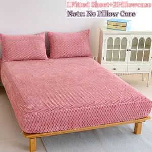 King Queen Size Bed Sheet Set, Soft Velvet Fabric, Breathable & Wrinkle Resistant, Deep Pocket Design, Multiple Colors Available, Soft Bedding Sheet