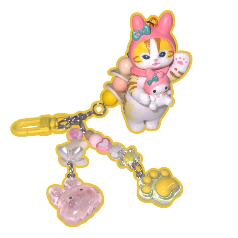 My Melody Kitty Kawaii Handmade Kawaii Charm Keychain with Adorable Cat and Glittery Accessories