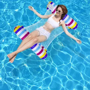 Single Swimming Pool Inflatable Floating Hammock, Foldable Striped Floating Bed, Water Play Lounge Chair for Water Sports Training