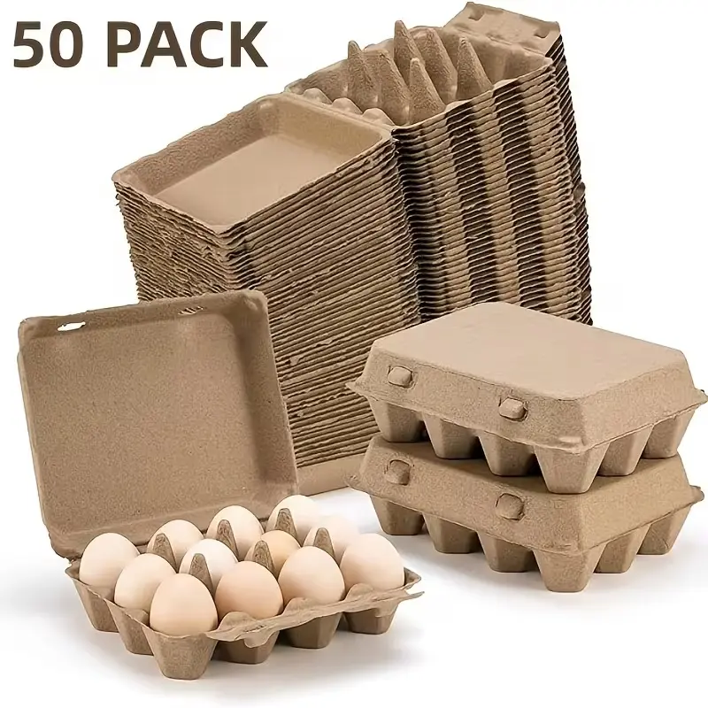 50 Pack Egg Cartons, 3x4 Style Paper Pulp Egg Trays, Sturdy & Reusable Egg Holder 12 Count Dozen Chicken Egg Storage Tray for Farmers, Home Use & Transport Egg Cools Egg Cradle Egg Display Egg Coop, Egg Farm Gift