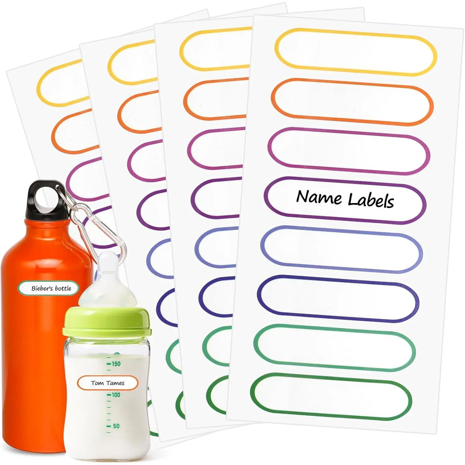 Large Peel and Stick Name Labels - Self-Laminating, Durable, Waterproof, Dishwasher Safe Name Stickers, Easy to Identify Office Stationery for School Supplies, Bottles - Washable, 136 PCS
