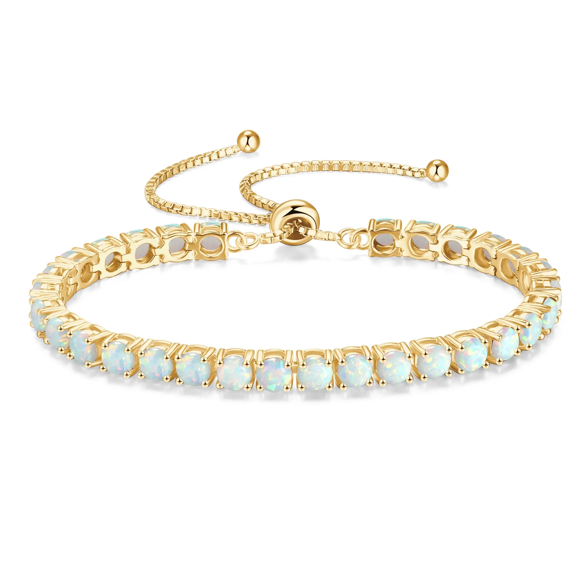 "Eternal Elegance" October Birthstone Opal Sterling Silver Tennis Bracelet Classic Bolo Chain