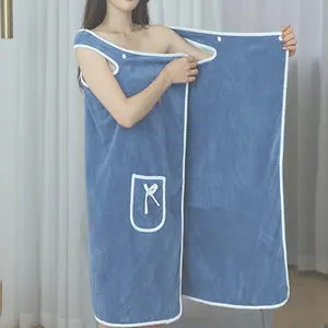 Wearable Bathrobe, Soft Comfortable Absorbent Thickened Bath Towel with Button, Shower Towels, Bathroom Accessories for Home Salon Hotel Travel