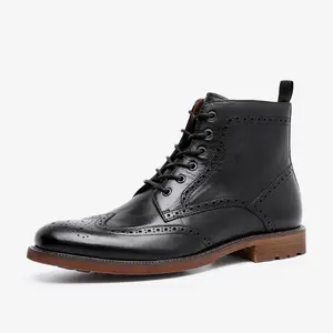【US13】DESAI Wingtip Zipper Leather Ankle Boots Men's Classic Soft Dress Boot Motorbike Hiking Walking Footwear Closed Toe  Fur Shoe Botas Para Hombres DS816301HL