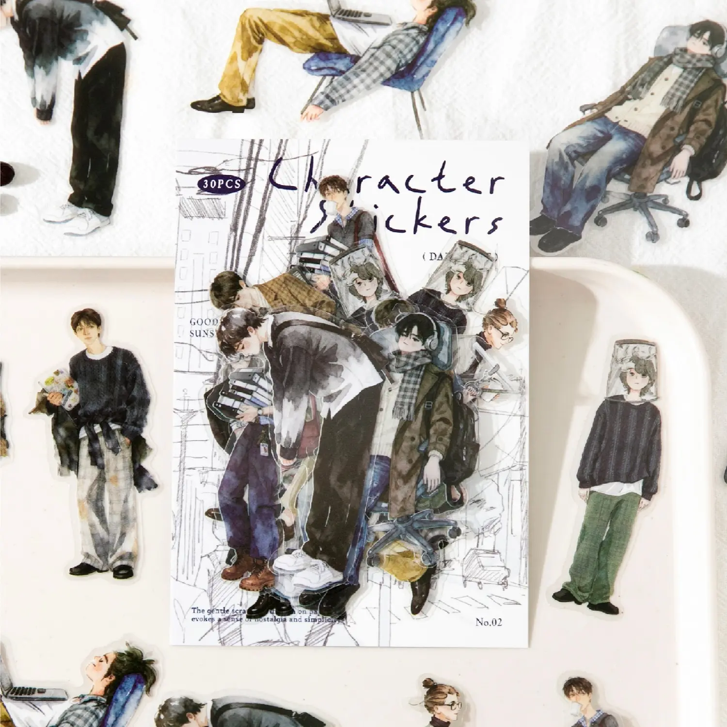 30 Sheets/bag Sticker Pack, Street Corner Pedestrian Series Character Theme Decorative Material, Hand Account Stationery Water Bottle Multi-Scene Decals