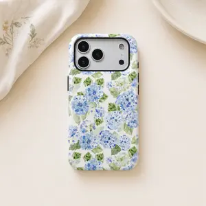 Blue Hydrangea Girly Aesthetic 2-in-1 TPU Phone Case, Durable Shock-Absorbing Stylish Design, Compatible with iPhone 11/12/13/14/15/16/17 Pro Max & Pro Plus Series (Spring-Summer Flower Fashion)