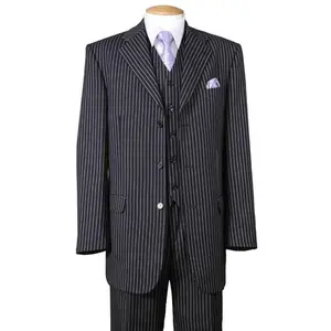 Mens 3 Button Bold 1920's Gangster Pinstripe Vested Suit in Black