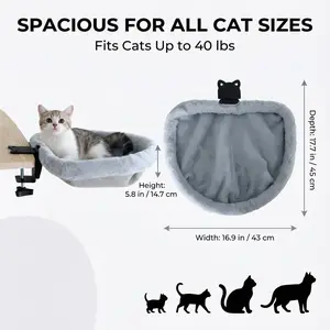 ZERO PET Cat Desk Hammock Bed - Rotating Cat Bed forDesk or Table,Upgraded Clamp with SpongePad, Holds Up to 45LBS, Soft & Sturdy CatNest for indoor Cats machine washable