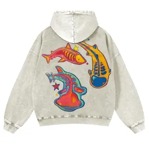 Enigma of Sharks Back Print Casual Washed Hoodie SpringStatements Cotton