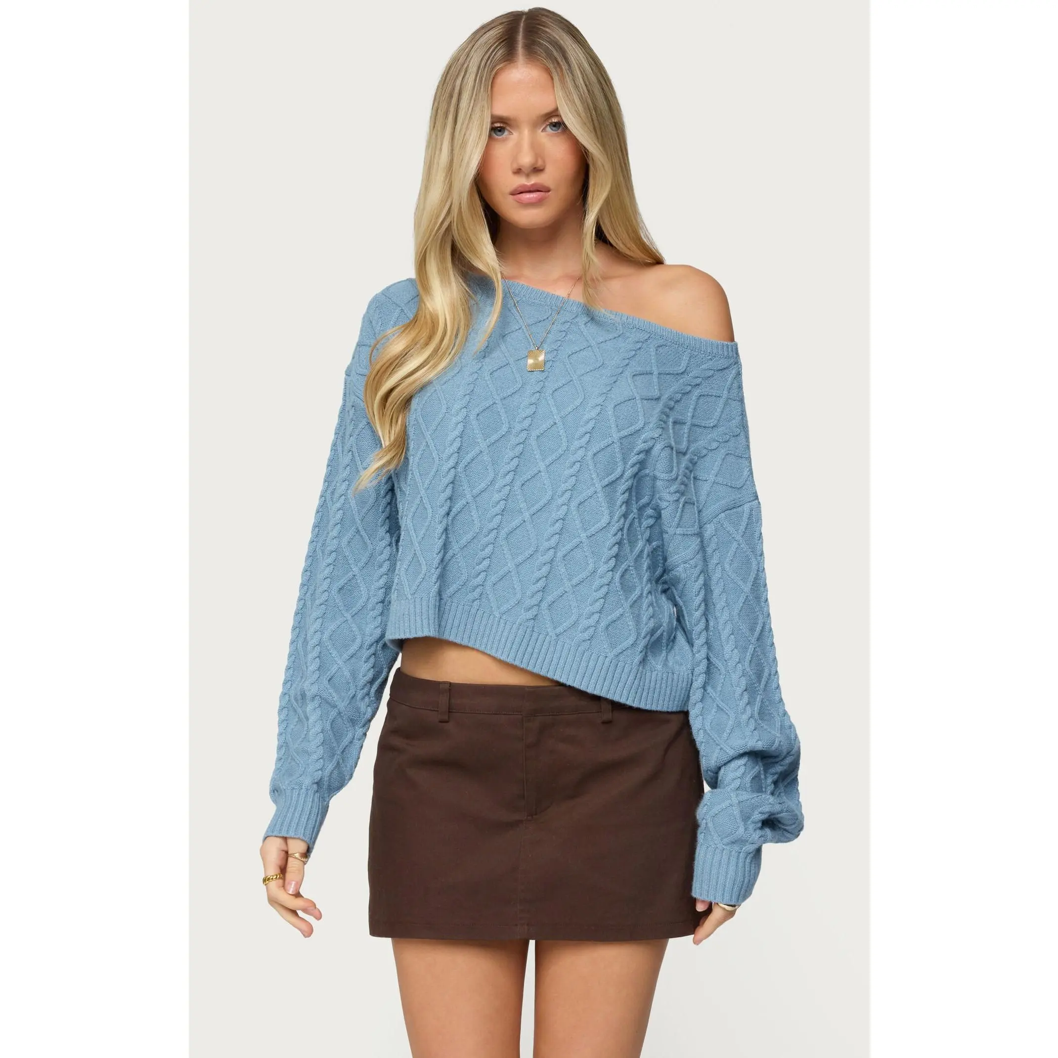 Edikted Women's Oversized Off Shoulder Cable Knit Sweater