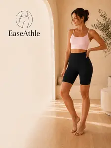 EaseAthle women's high-waisted biker shorts without pockets, sculpting yoga shorts with tummy control, soft stretch workout and casual shorts