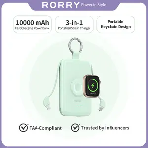 RORRY 10000mAh Power Bank 20W PD Fast Charging Portable Charger with Built-in Cables Compact Keychain Multifunctional Mobile Accessories for Apple watch iPhone 17-11 Smartphones & Devices Gift Idea,summerwins