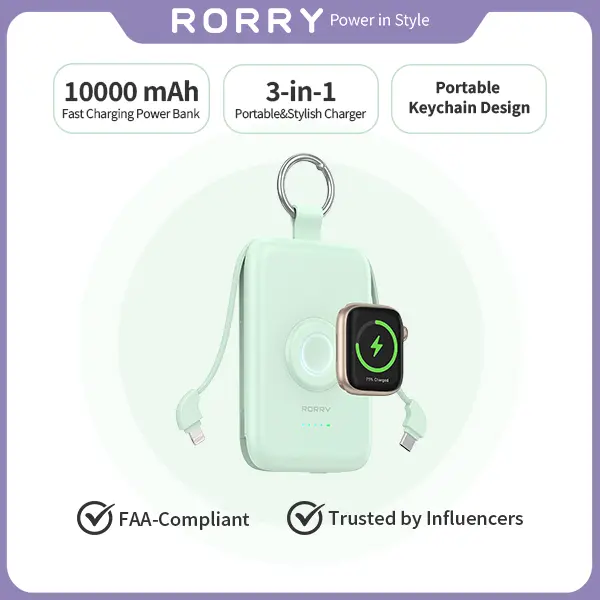 RORRY 10000mAh Power Bank 20W PD Fast Charging Portable Charger with Built-in Cables Compact Keychain Multifunctional Mobile Accessories for Apple watch iPhone 17-11 Smartphones & Devices Gift Idea,summerwins backtoschool