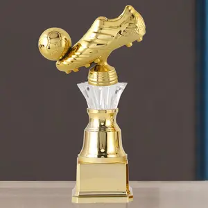 Golden Football Trophy for Players League Prize Sports Event Souvenir Decorative Gift with Crystal Base and Detailed Soccer Boot Design