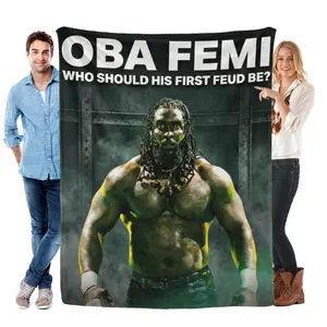 WWE Oba Femi "Who Should His First Feud Be?" Throw Blanket | Rising Star Flannel Blanket for Wrestling Fans, Soft Plush Bed Couch Blanket, Gift for Men Him