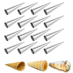 16pcs Stainless Steel Cream Cone Shaped Pastry Mold, Non-stick Croissant Mold, Practical Kitchen Baking Tools for Home Use