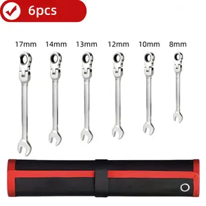 6PCS 180° Swivel Flex Head Ratchet Combination Wrench Set,72-Tooth CR-V Steel Metric 8/10/12/13/14/17mm Spanners with Storage Roll Pouch for Auto,Motorcycle & Household Repair,Ideal Gift for Mechanics & DIYers