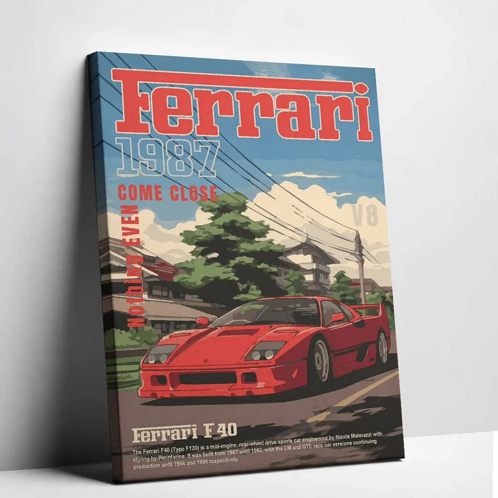 Retro Italian Supercar Canvas Wall Art 1980s Vintage Racing Car Poster Prints Classic Red Sports Car Graphic Artwork Aesthetic Room Decor Living Room Bedroom Gaming Room Man Cave Decoration