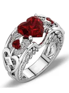 Eternal Heart Shaped Ring Set, New Ruby Rings for Women and Men, Celtic Dragon Rings, Couple Wedding Anniversary Engagement Promise Rings, Fashion Engagement Rings