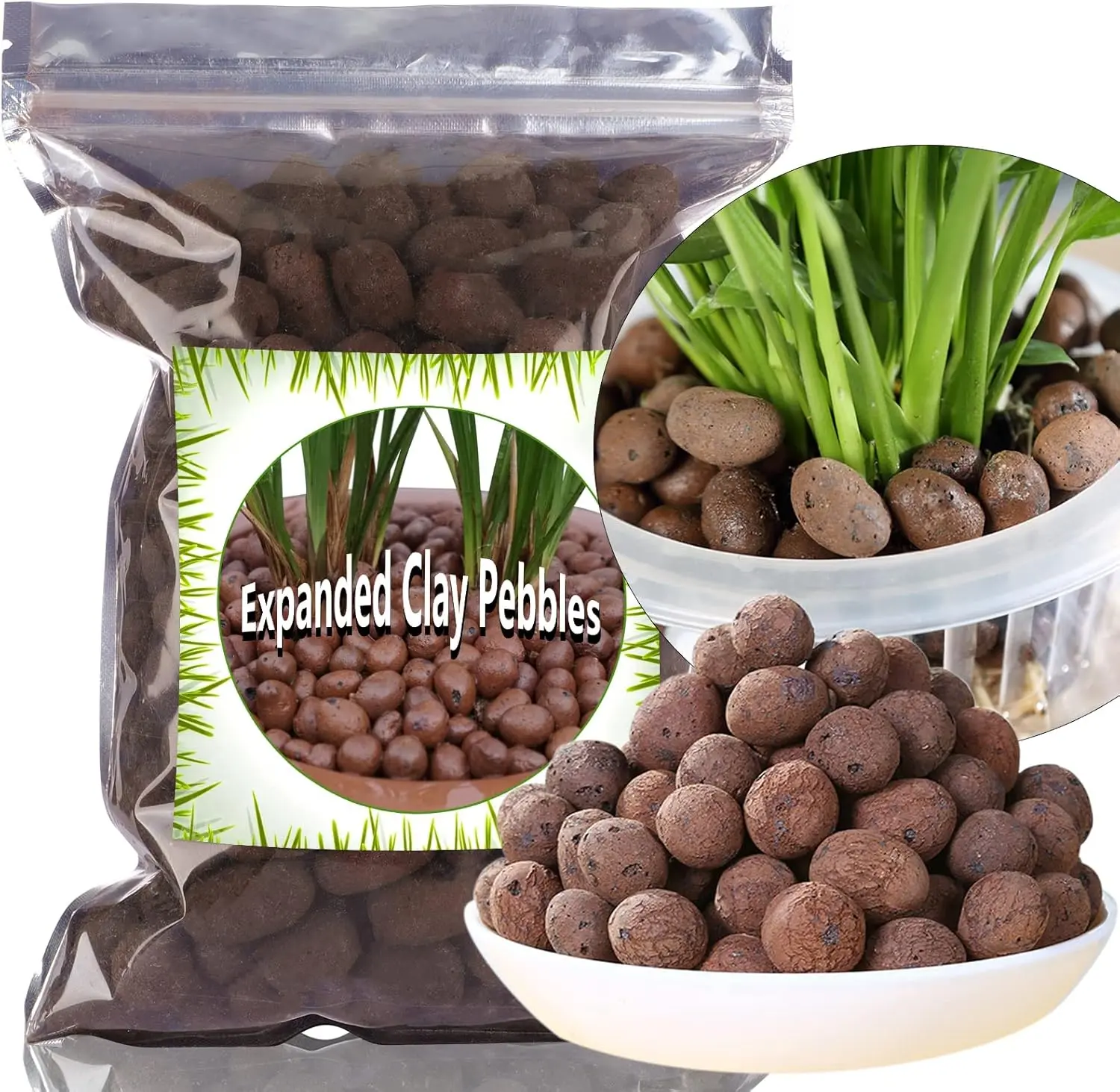 Expanded Clay Pebbles (1 qt, 8mm-14mm) - Porous Clay Grow Media, Clean & Decorative Drainage Aid, pH-Neutral, Water Reservoir, Excellent Aeration, Prevents Rotting, Stores & Releases Nutrients for Hydroponics, Gardening Essentials