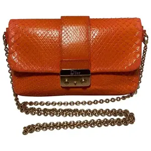 Pre-owned Dior Python Snakeskin Mini Bags CHRISTIAN Orange Python Miss Small Flap Bag