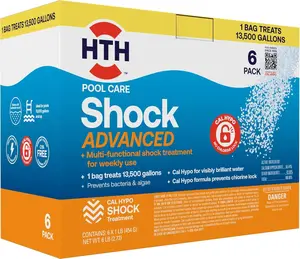 HTH Pool Care Shock Advanced 52036R Cal Hypo Formula 6 Pack 13500 Gallons Treats Multi Functional Treatment for Bacteria Algae Chlorine Odor Irritation