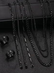 Men's Cuban Link Set, Stainless Steel Hip Hop Street Style Accessory, Best Gift for Boyfriend and Friends, All Seasons, Cuban Link Necklace, Cuban Link Chain