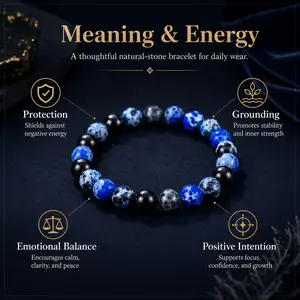 Blue Fire Agate Crystal Bracelet, Handmade Marbled Stone for Clarity & Focus, Stretch Meditation Jewelry for Her Him, Crystal Bracelet Non-Natural Crystal Bracelets & Anklets