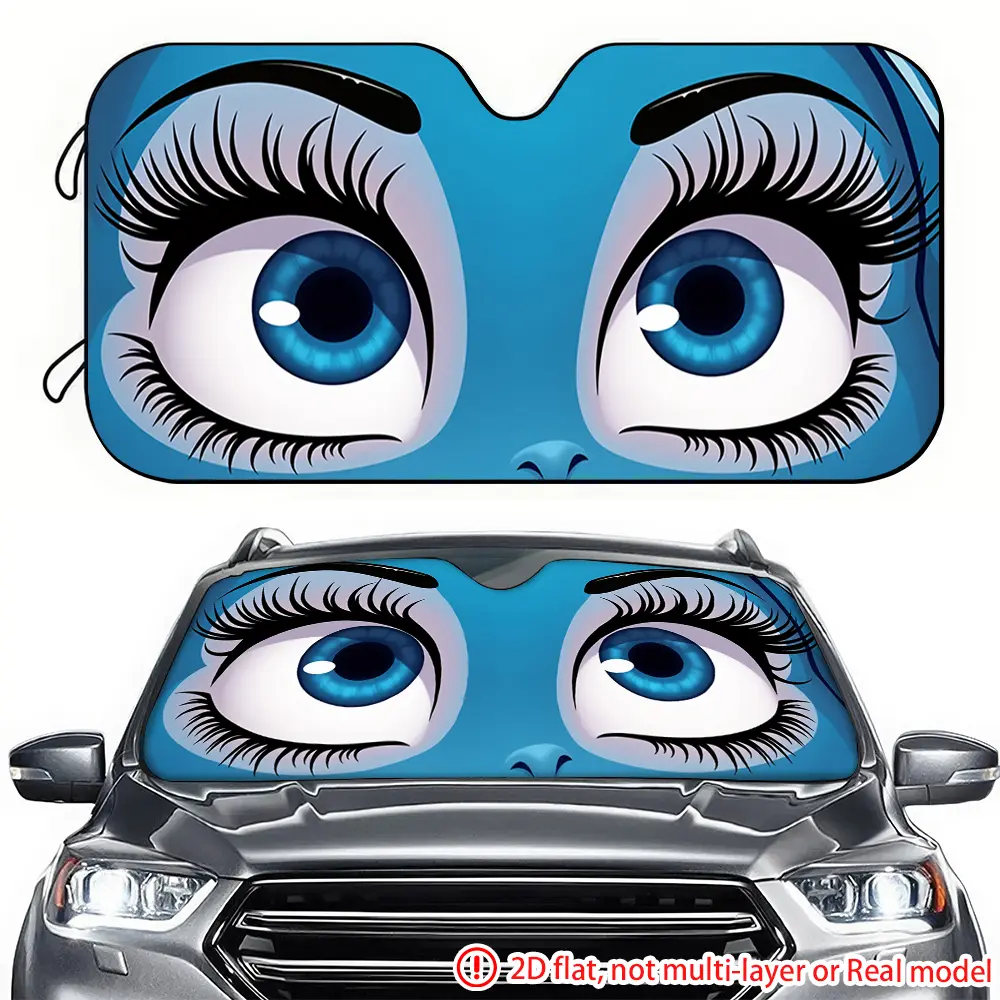 1pc blue eye cartoon image car sun visor 2D high-definition printing, car sun visor blocks sunlight, suitable for SUV front windshield decoration, Car Sun Shade, Suv vehicle sunshade