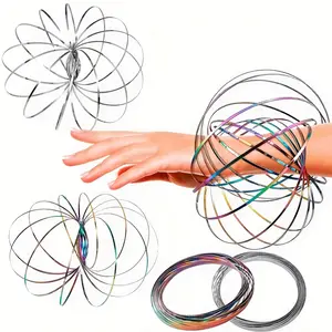 [Stainless Steel Spinner Ring] 2pcs Stainless Steel Geometric 3D Flow Ring Spinner Ring Arm Toy Bracelet Spring Fidget Ring For Relief Metal Circles Toys Kinetic Ring Spiral Toy Kinetic Toys