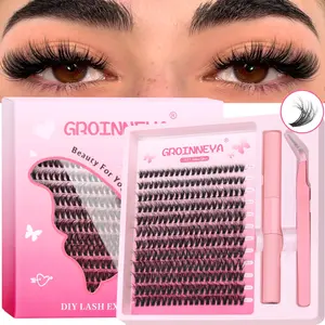 GROINNEYA 12 Rows Thin Spiky Individual Lashes Fluffy Puffy Airy False Lashes Clusters Luxurious Wispy Cluster Lashes C Curl 3D Effect Fake Lashes Clusters To DIY Natural Cross With Tweezers And Seal,Enhance Your Charm,Perfect for Everyday Wear Eyelashes