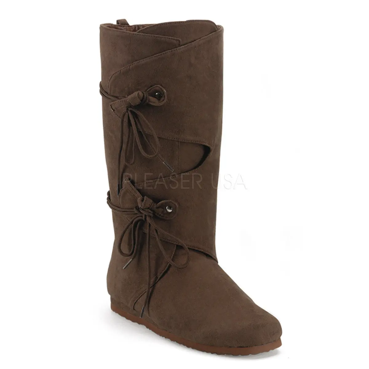 Men's Renaissance Brown Microfiber Calf-High Boots - Round Toe, Side Tie, Comfortable Heel, Wraparound Fit, Flat Rubber Sole, Fabric Upper, Urban Cowboy Aesthetic, Casual Classic Footwear (Men's 12-13)