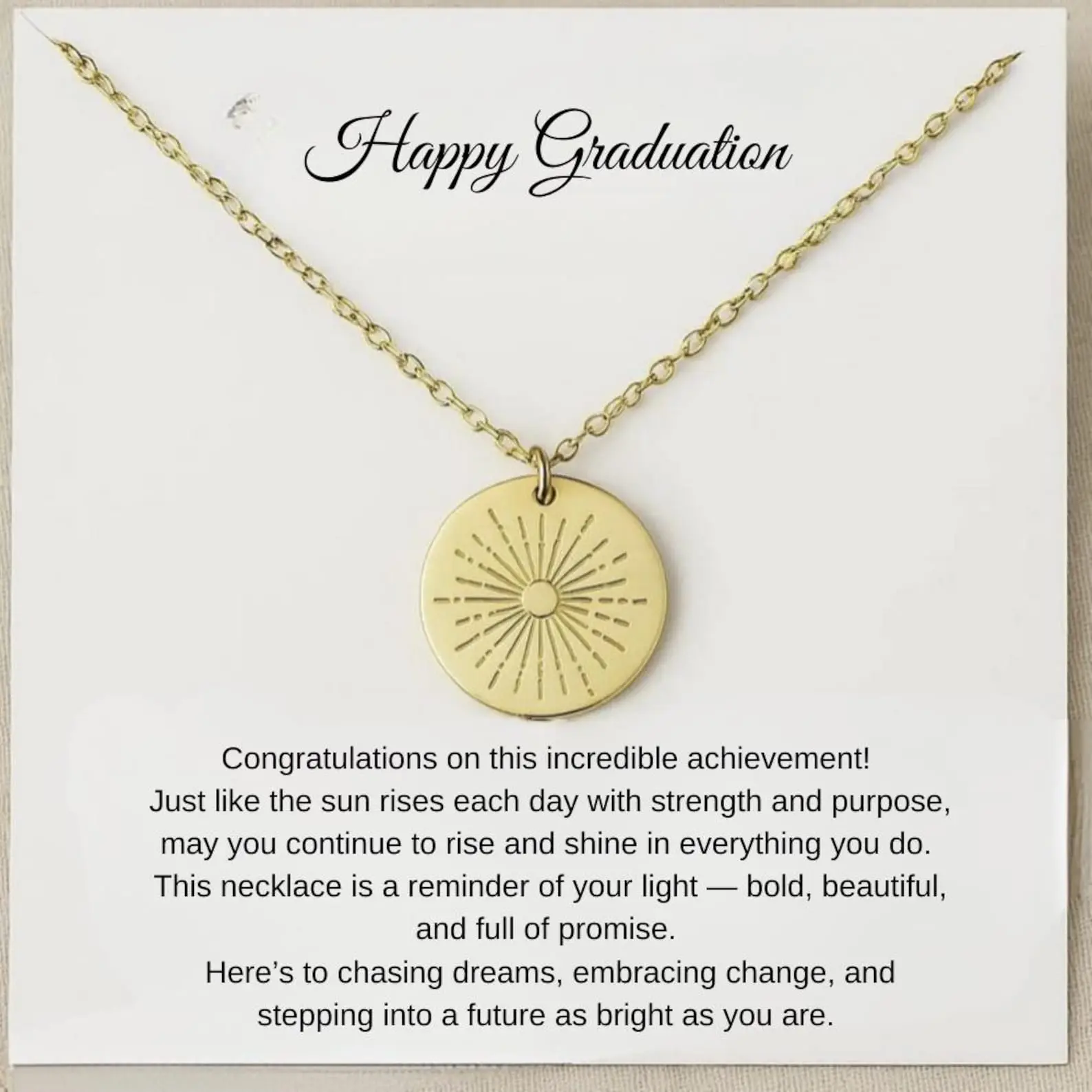 modmints Personalized Graduation Sunburst Motif Elegant Artificial Gemstone Necklace - Optimism-Focused Symbolic Design, Heartfelt Gift for Her, Bright Future Inspirational Jewelry