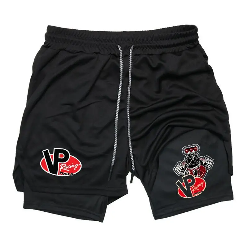 VP Racing Men's Streetwear 2-in-1 Shorts Sweat Shorts with Racing Graphic Print Drawstring Waist Casual Summer Shorts for Men Trendy Drip Clothing