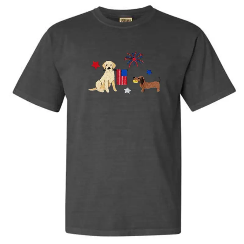 USA doggies embroidered Fourth of July comfort colors T-shirt