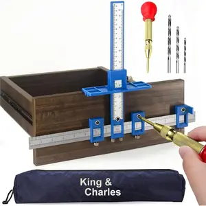 Cabinet Hardware Jig, Cabinet Handle Jig + Automatic Hole Punch + Point Drill Bits, Use for Handles Knobs Pulls on Drawers/Doors, Wood Drilling Dowelling Guide Set.