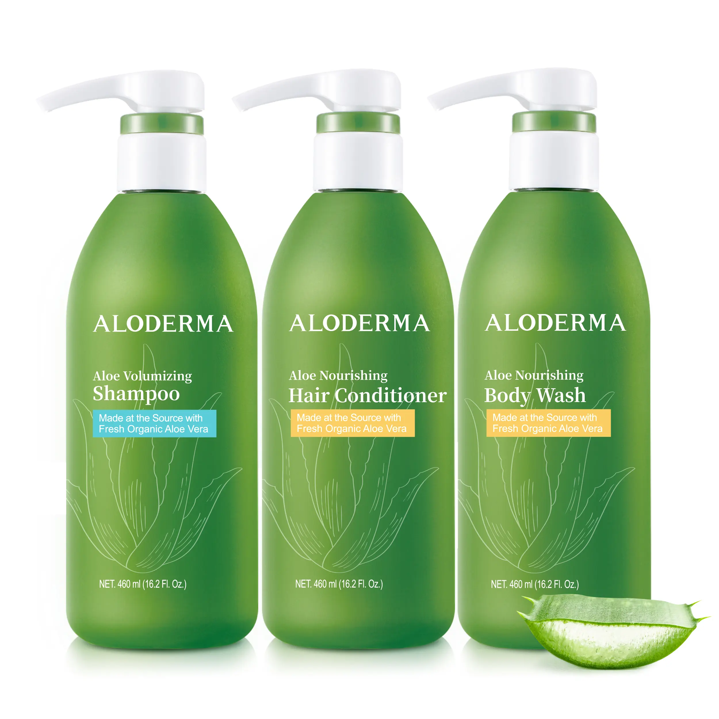Aloderma Organic Haircare & Body Care Combo by American Global Health Group, LLC - Amino Acid-Based Set with Volumizing Shampoo for Voluminous Hair, Nourishing Conditioner, Cleansing Hydrating Cleanser, Lightweight Moisturizer