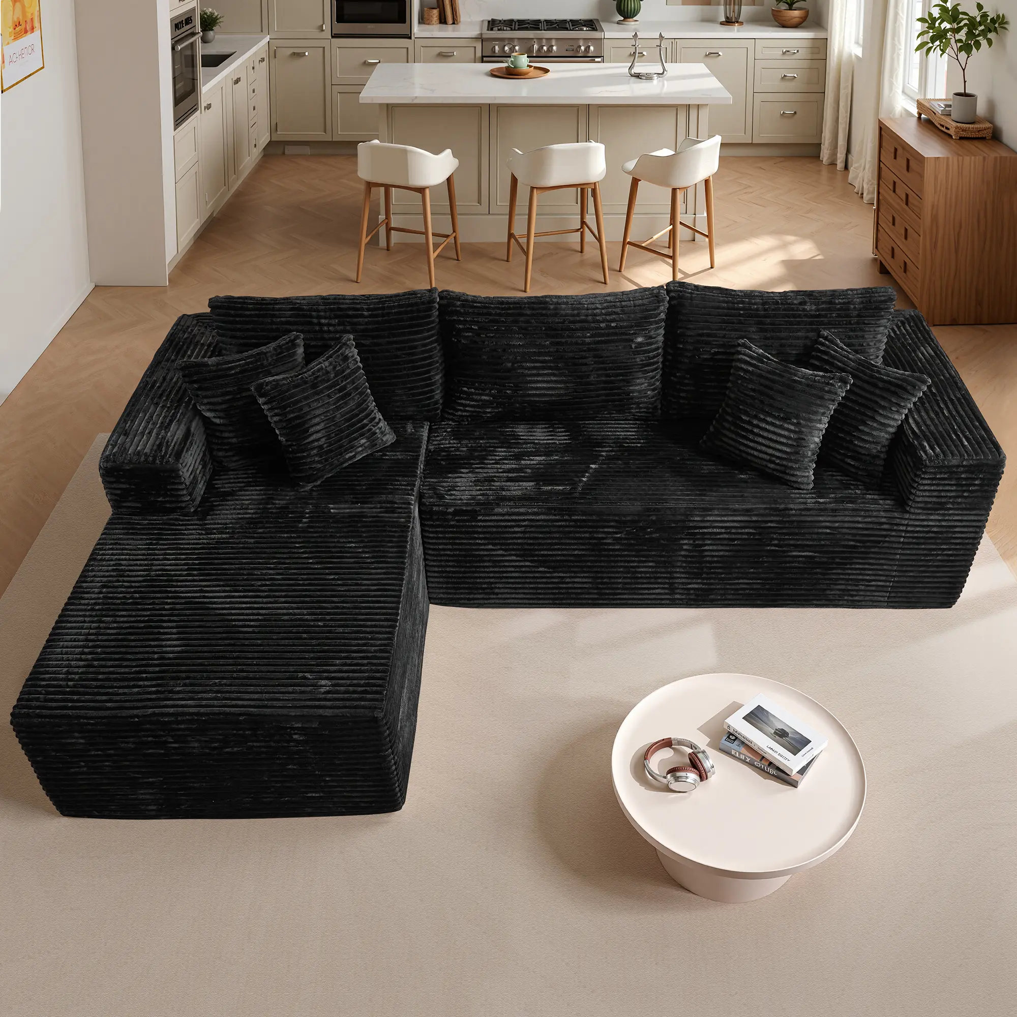 108" Black L Shape Sofa Left Chaise